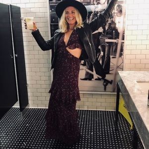 Maroon cap sleeve cutout full length dress